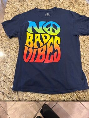 No Bad Vibes Men’s Graphict Tee - Navy with Rainbow Print